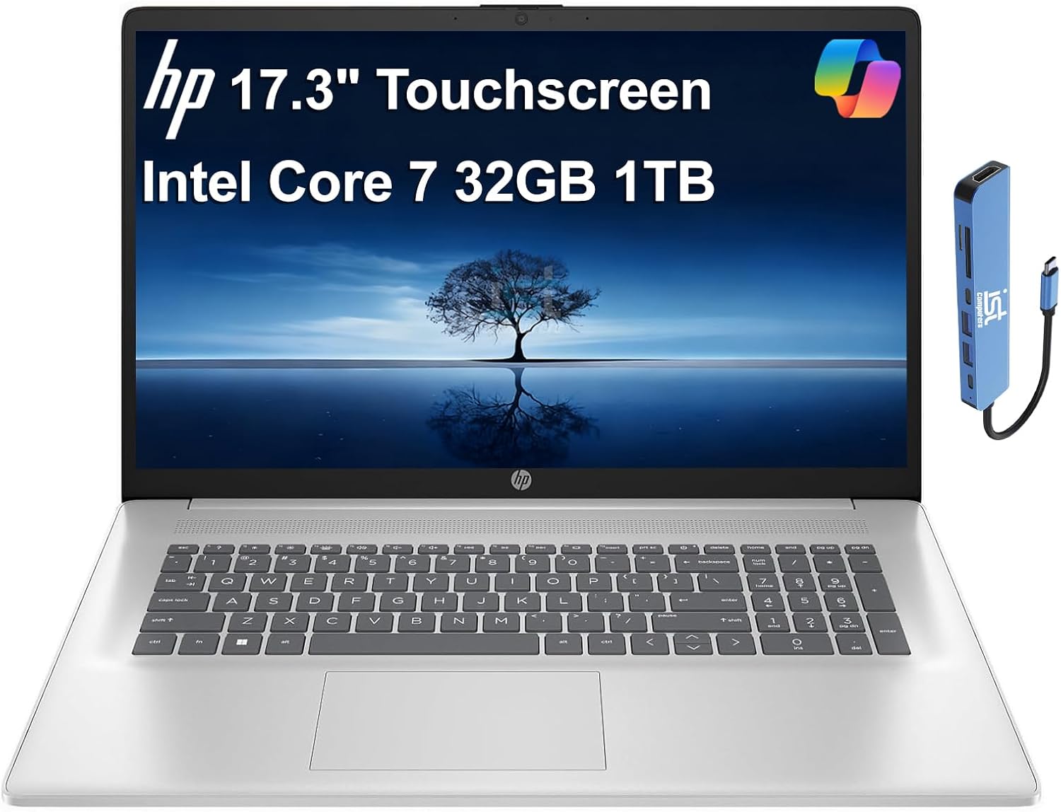 HP 17 Laptop (17.3″ HD+ Touchscreen, Intel 10-Core i7 150U (> Ultra 5 125U), 32GB RAM, 1TB SSD) for Business, Home, Students, Narrow Bezel, Webcam, Fast Charge, Wi-Fi 6, IST Hub, Win 11 Pro w/Copilot
