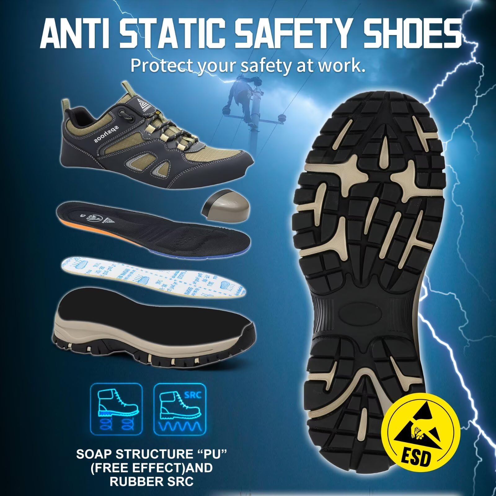 Scarpe Antinfortunistiche Uomo Donna S1P Scarpe da Lavoro ESD Leggere Antiscivolo con Punta in Acciaio Traspiranti Comode