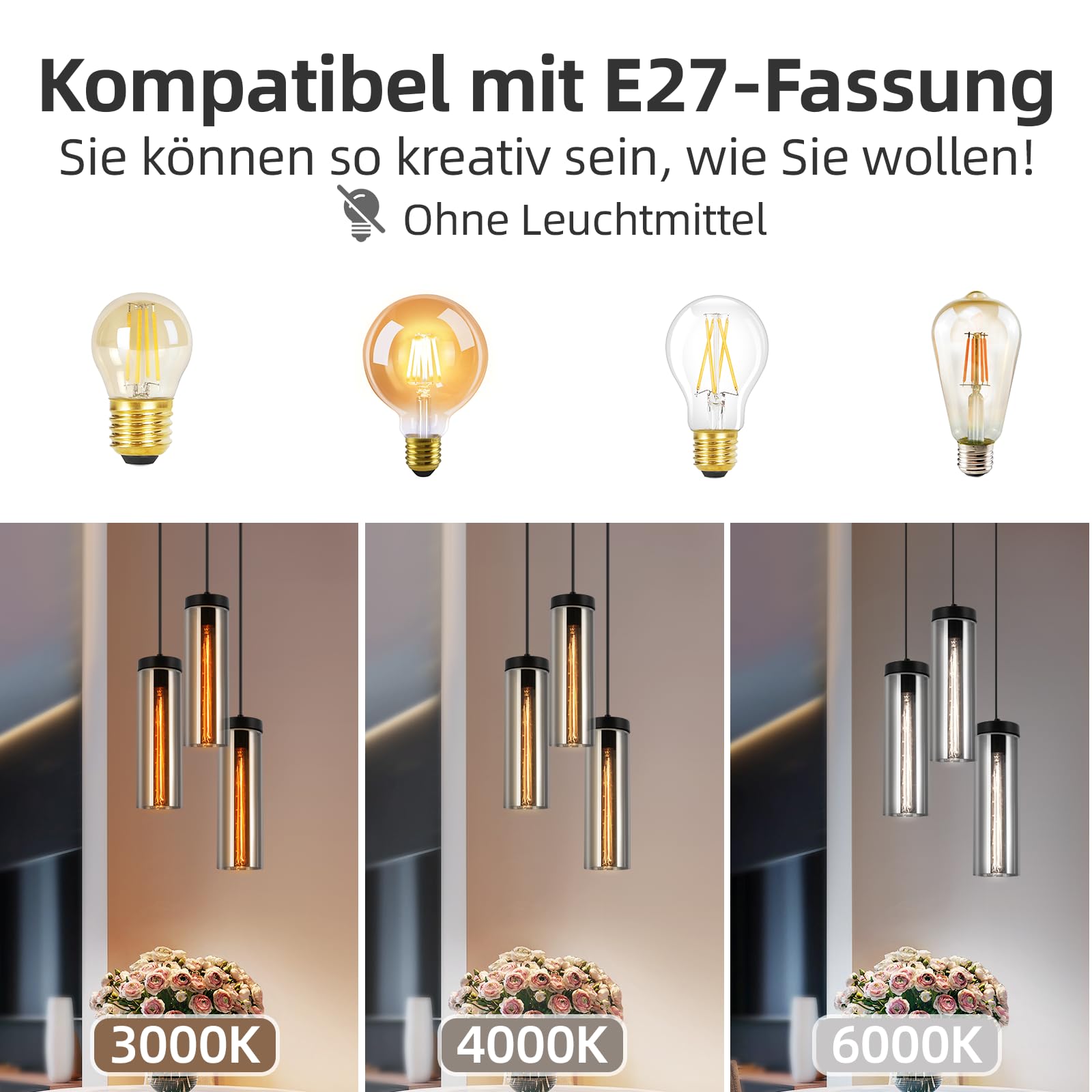 CBJKTX Hängelampe Vintage Hängeleuchte Esstisch-Pendelleuchte 3 Flammig | Glas Esstischlampe Industrial E27 Esszimmerlampe Höhenverstellbar Pendellampe Hängend für Küche Wohnzimmer ohne Leuchtmittel