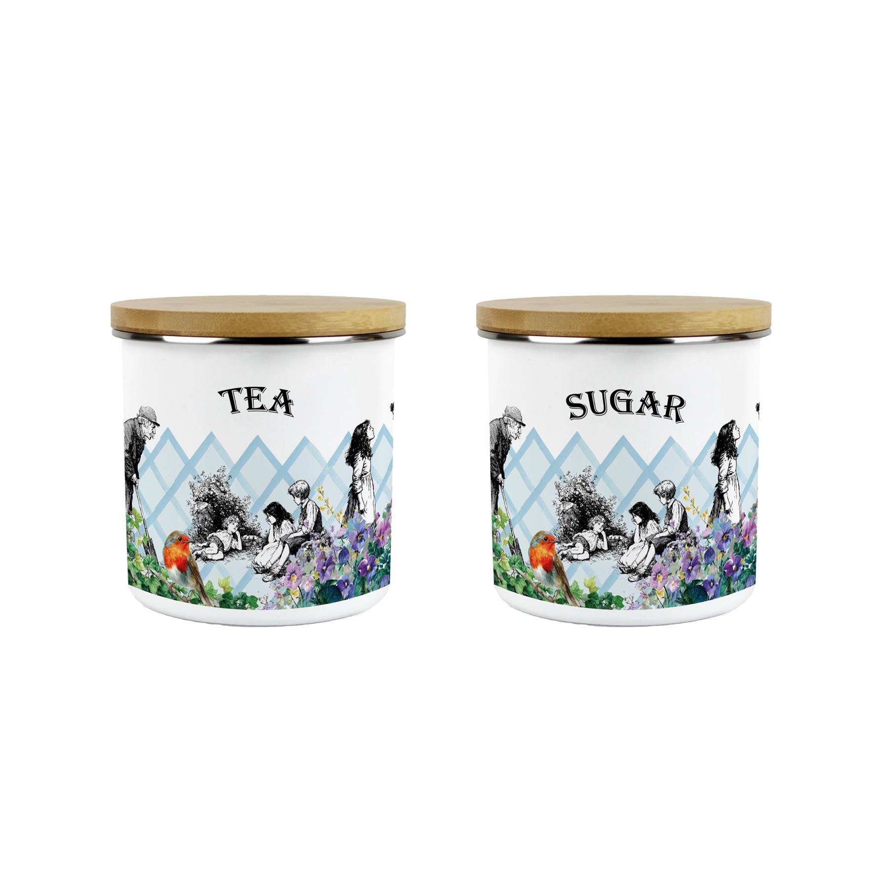 Purely Home Secret Garden Tea & Sugar Canisters - 600ml Kitchen Storage Gifts