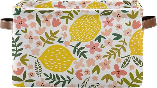 susiyo Contenedores grandes plegables de almacenamiento, hermosas cestas de almacenamiento de tela de limón floral, canastas decorativas plegables