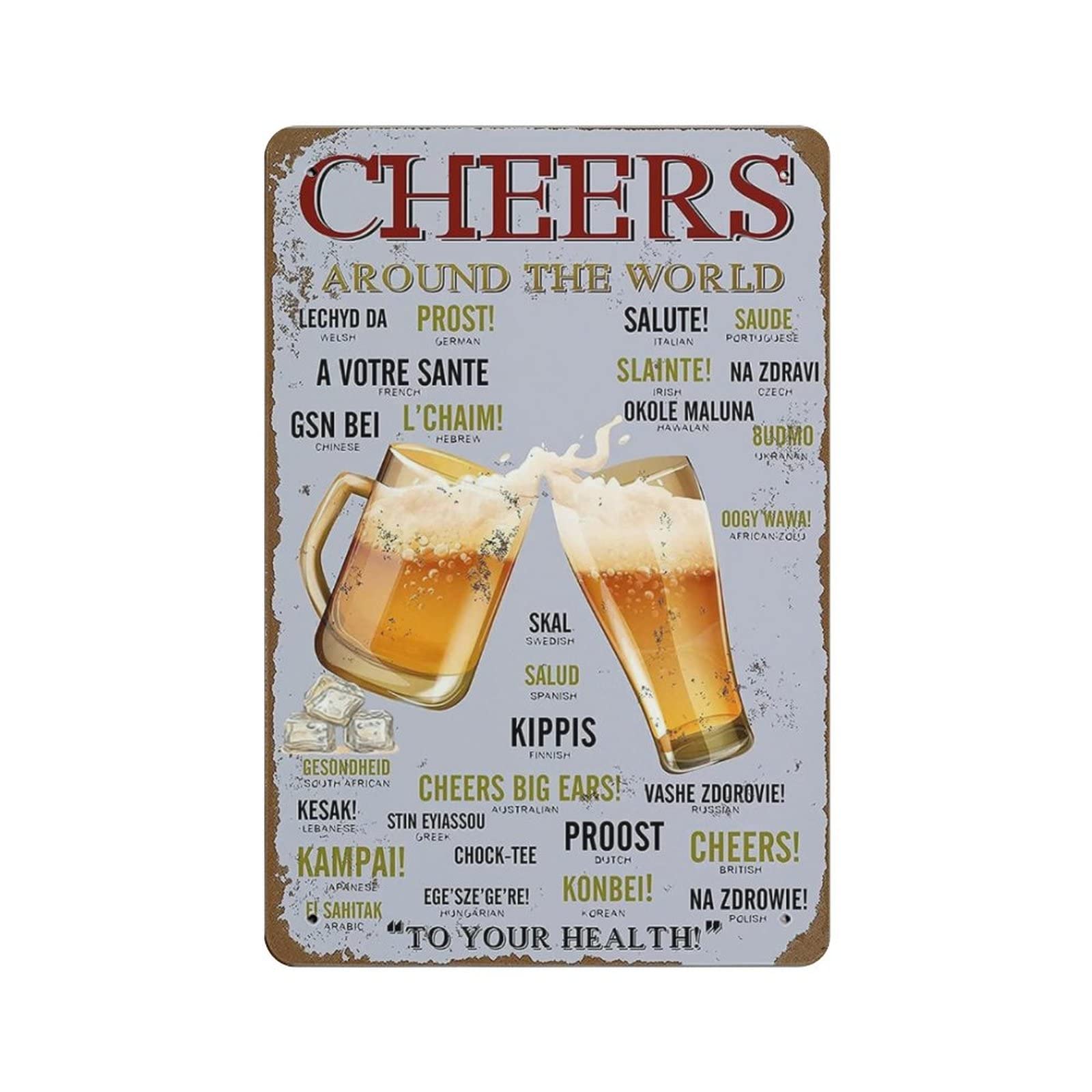AOOEDM Cheers Bar Vintage Metal Tin Sign for Home Coffee Shop Office Wall Art Metal Poster Garage Decor Man Cave Sign Inspirational Quote Wall Decor