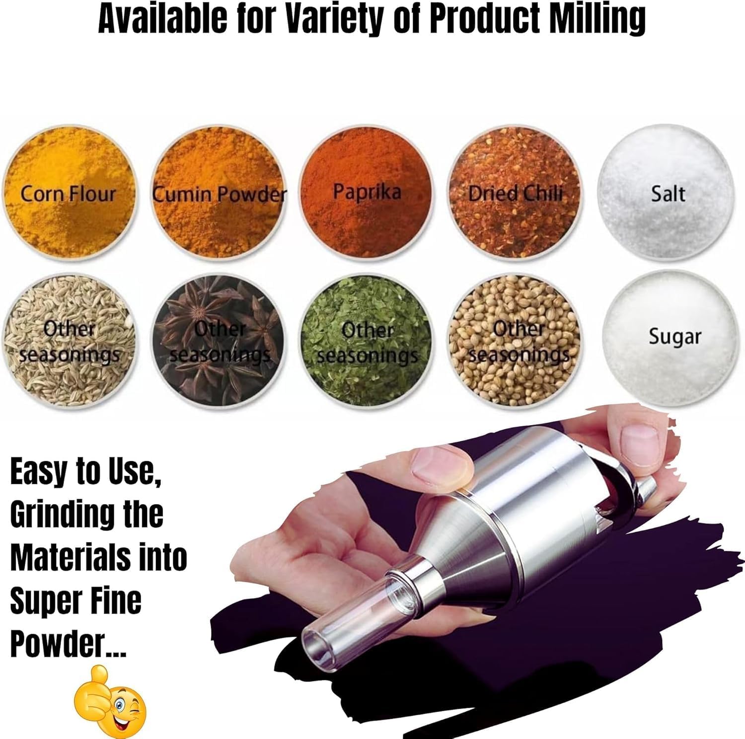 Manual Kitchen Spice Grinder Set for Pepper Salt Seasoning Mill, Portable and Easy One-Twist Fresh Grind