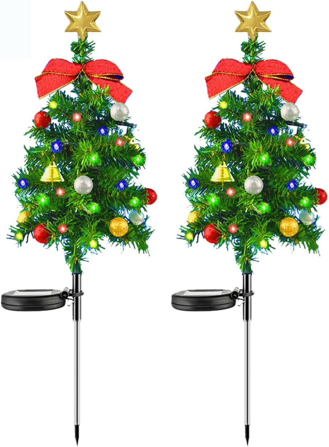 FUBESK 2pcs Solar Christmas Tree with LED Christmas Lights for Outdoor