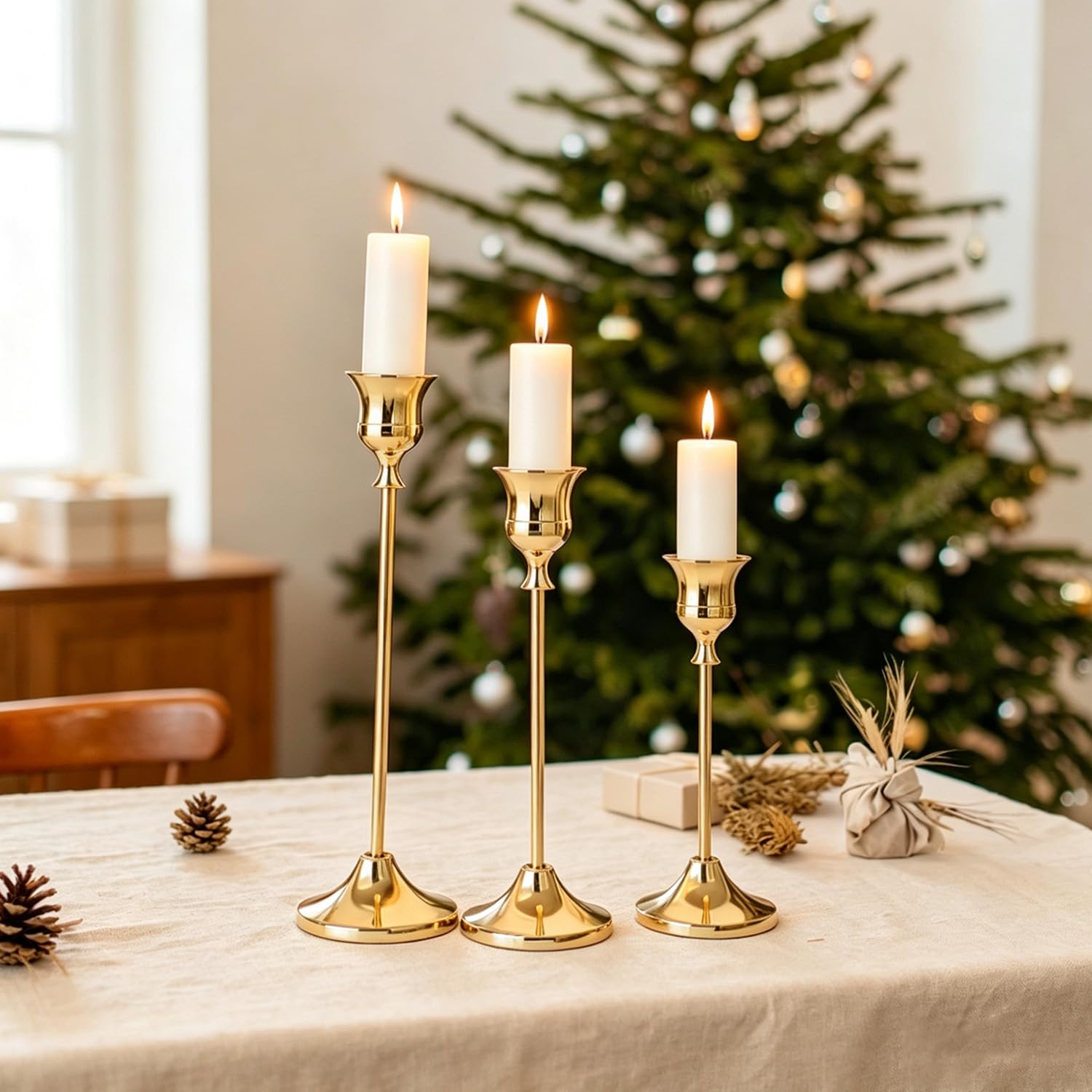 9 Pezzi Candelabri Dorati Vintage, Stile Europeo,Candele Coniche