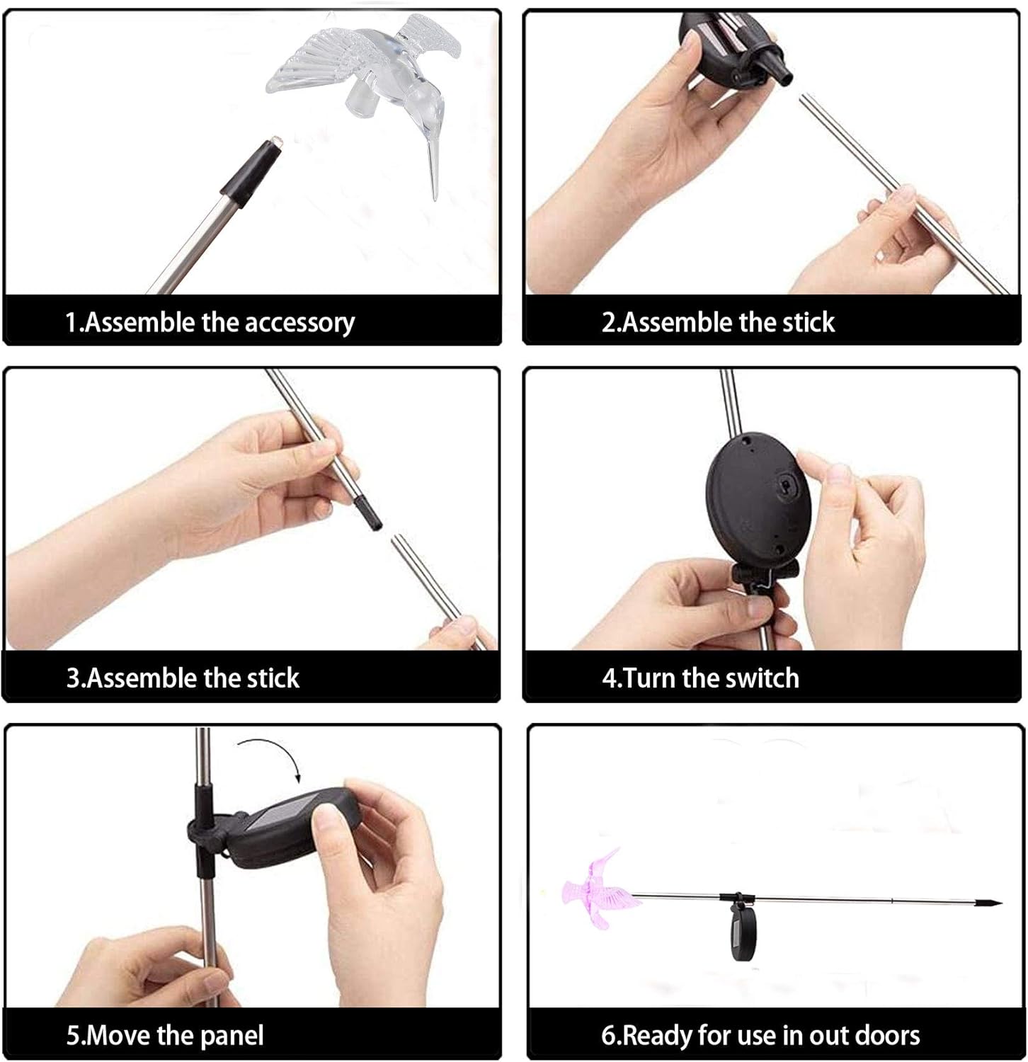 Solar Powered Outdoor Garden LED Light Color Charging Figurine Stake Landscape Light Waterproof Hummingbird Lawn Lamp for Sidewalk Terrace Pathway Walkway Driveway Yard & Lawn Decorations - Image 8