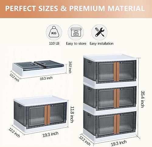Miniatura 3 de Contenedores de almacenamiento plegables con tapas, paquete de 3 organizadores de armario y contenedores de almacenamiento, contenedores de