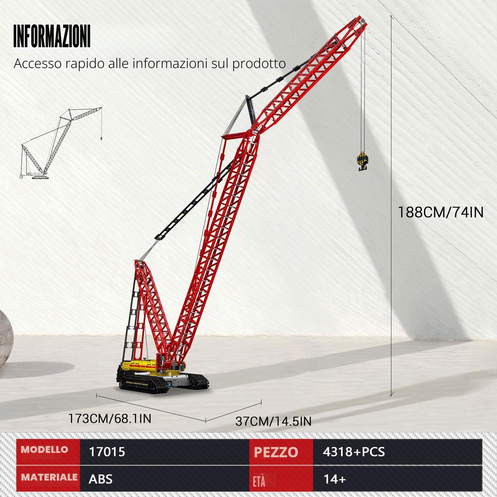 Mould King 17015 Gru cingolata LR-13000 Gru Caterpillar, APP Doppio telecomando Building Blocks Mattoni, 4318 parti 6 motori Truck Crane Building Set MOC 39663