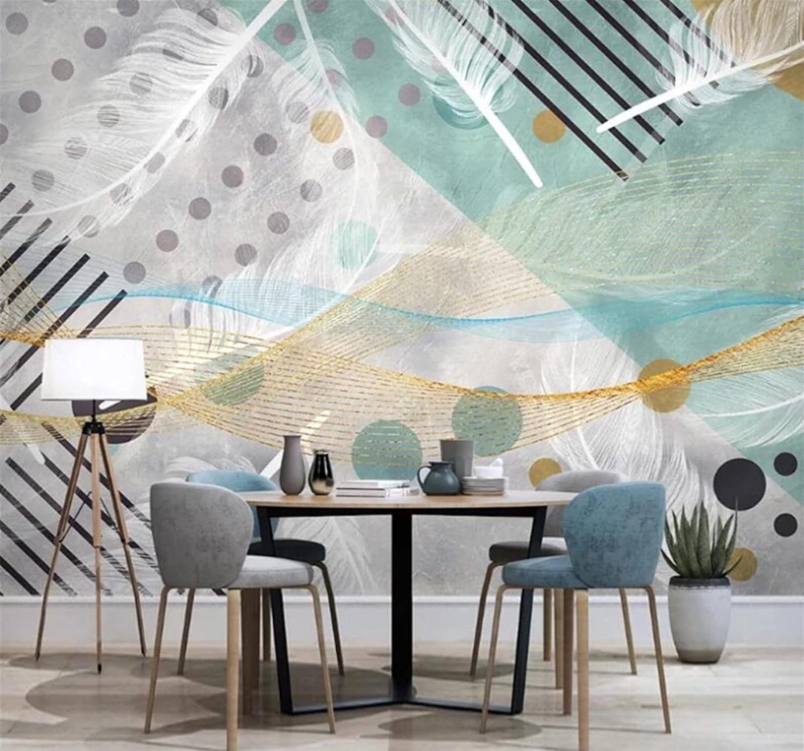 XLMING Abstract Creative Geometric Lines Feathers 3D Wallpaper Luxury Silk Study Dining Feature Sofa Grey Bedroom Living Room Tv Decorative Wall-400cm×280cm