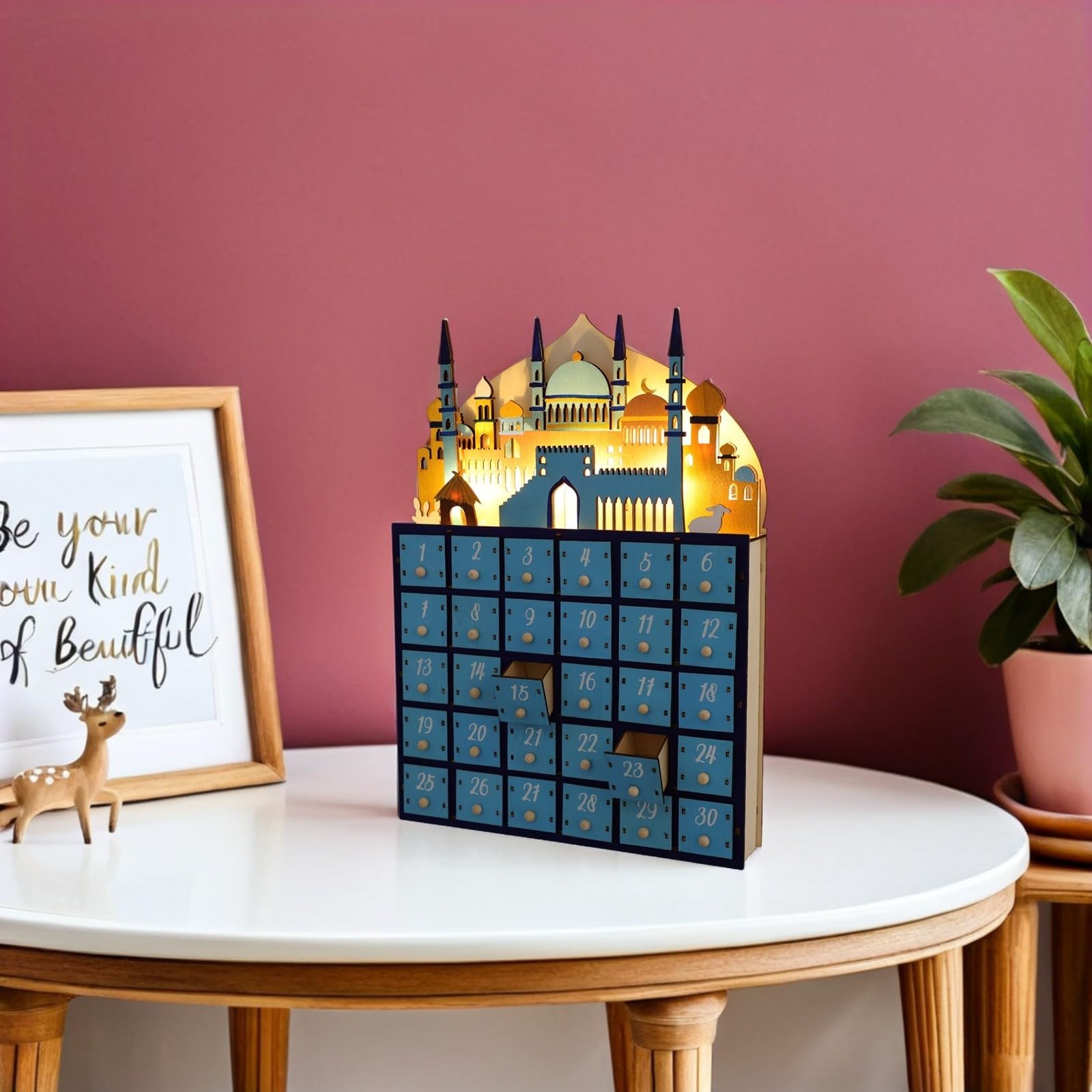 Alasum Adventskalender Dekoration 30 mit Ramadan LED Beleuchtung Tage Kalender Countdown Vielseitige in Blau für Wohnzimmer und Schlafzimmer