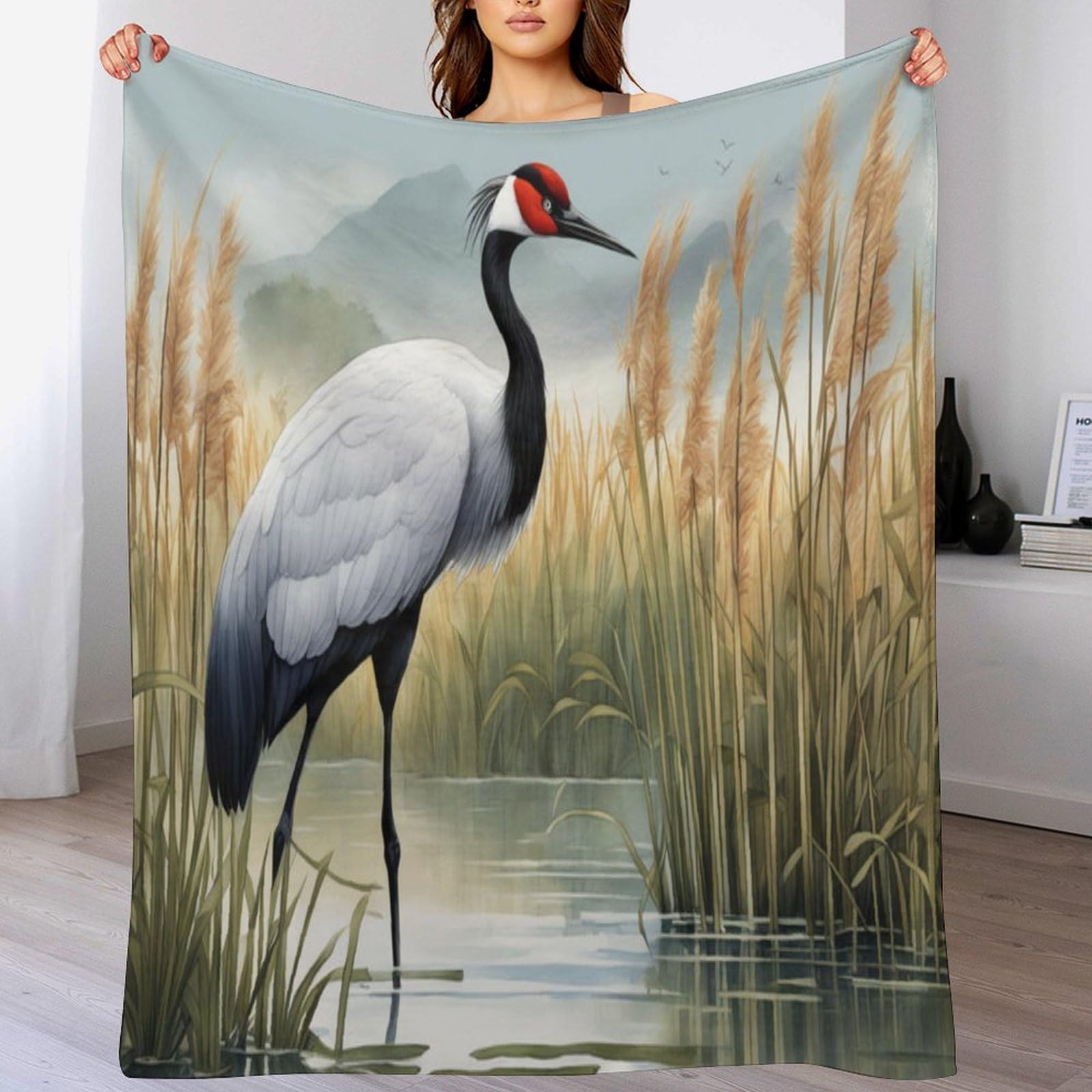 Couverture flanelle légère et chaude grue couronnée 150x200cm