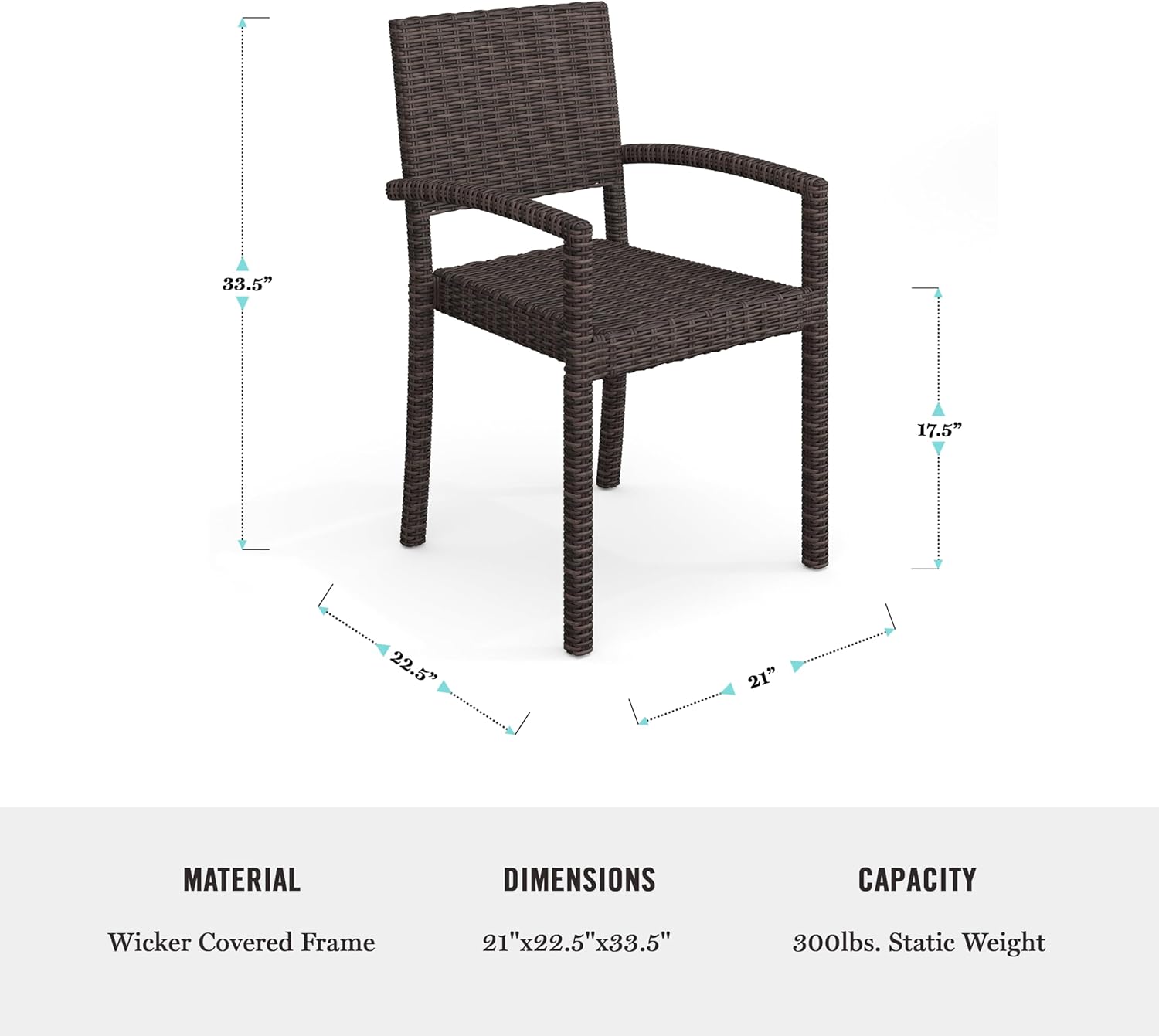 Martha Stewart Bedford Indoor-Outdoor Stackable Patio Armchairs with Rattan Wicker Finish in Brown, Set of 2