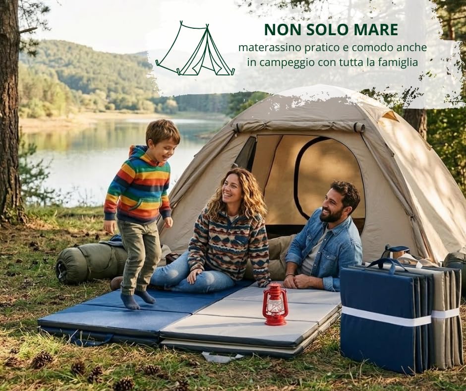 SET 2 PEZZI Materassino Prendisole Pieghevole Cuscino Imbottito per Sdraio Poltrona Relax Lettino Spiaggia Trasportabile Salvaspazio Resistente Acqua Sabbia Misura 58x190 cm Mod. Fisar Colore Beige
