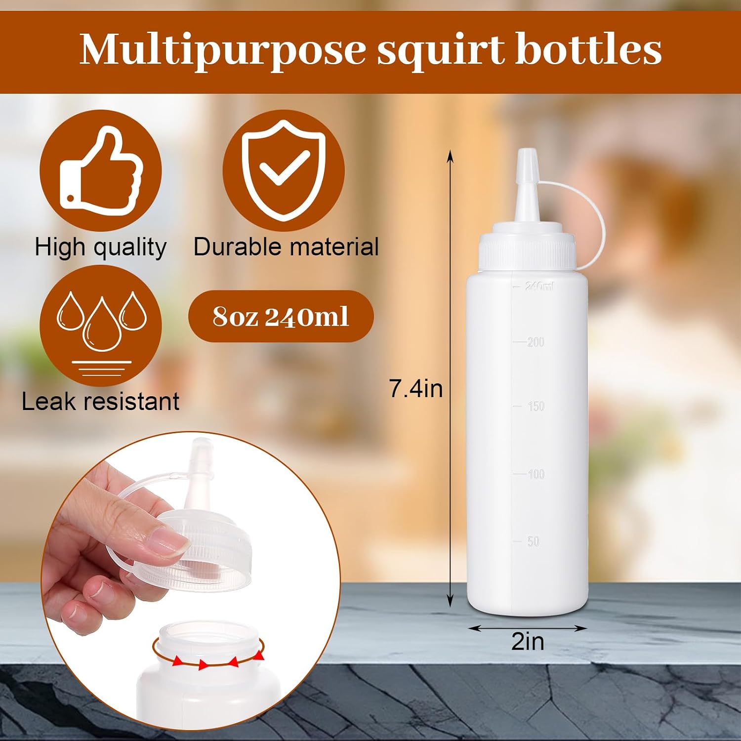 24 Pcs 8 oz Clear Plastic Condiment Squeeze Bottles with Twist Caps Leak Proof Multipurpose Squirt Bottles for Sauces, Ketchup, BBQ, Syrup, Dressings, Paint, Crafts, Olive Oil, Grilling