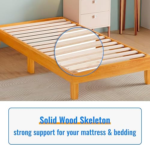 Miniatura 5 de BLKMTY Marco de cama de madera tamaño individual, sin cabecero, plataforma de cama con almacenamiento debajo de la cama, cama de madera de fácil