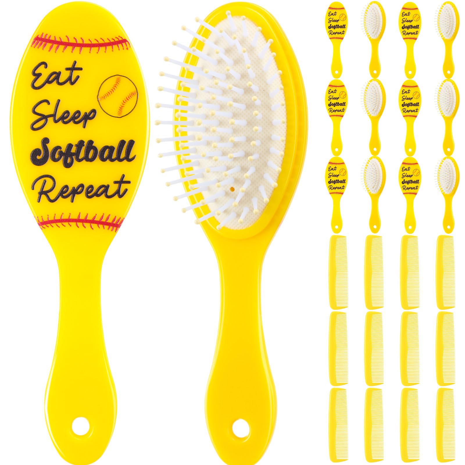 Jingmore 24 Pcs Softball Mini Hair Brushes for Girls Bulk Gifts for Team Girls Accessories Travel Detangling Hair Brushes and Bristles Plastic Combs