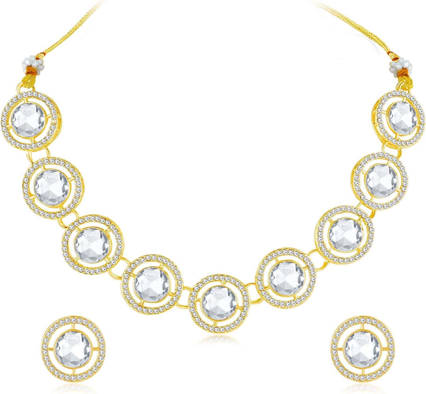 Aheli Gold Plated Synthetic Stone Studded Fancy Choker Necklace & Stud Earrings Fashion Jewellery Set Gift for Women