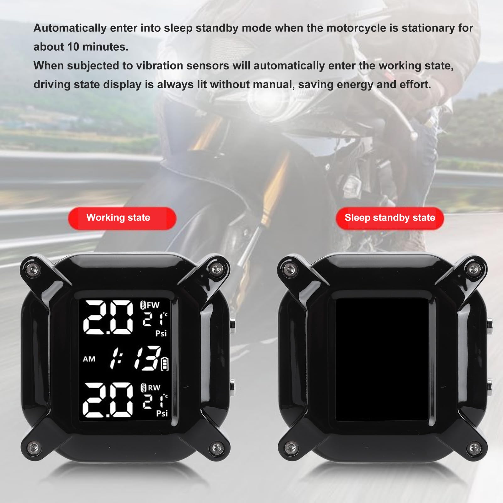 Sistema di monitoraggio della pressione dei pneumatici per moto, TPMS per moto con 2 sensori esterni, supporta allarme pressione e temperatura, impermeabile e resistente alle intemperie