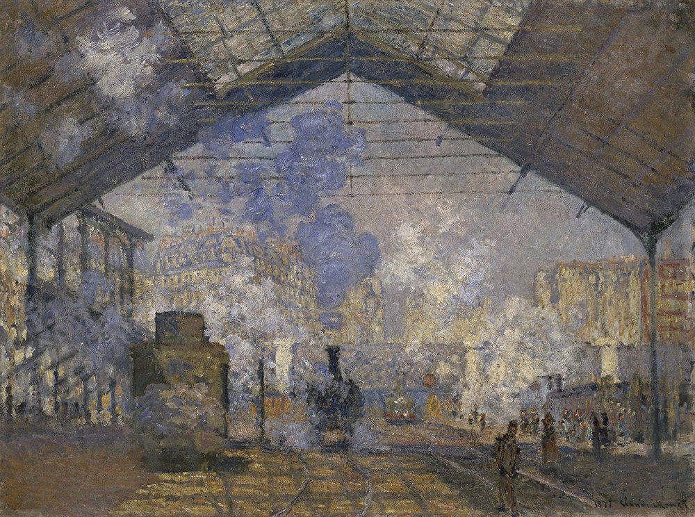 Réplica artística de Monet de la Estación Saint-Lazare enmarcada en madera marrón 1