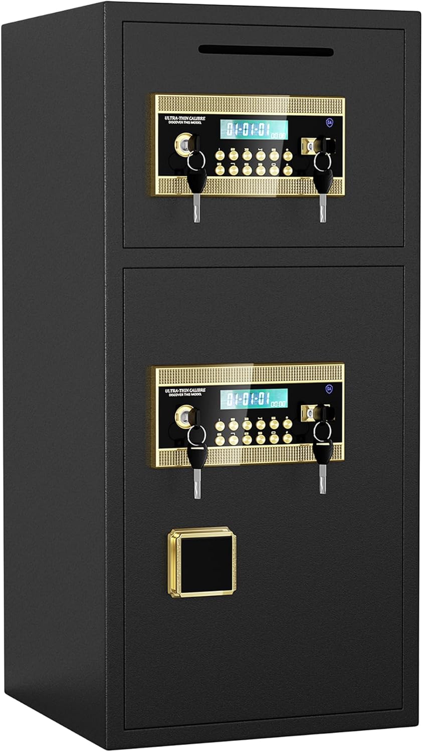 Large Double-Door Coin-Operated Safe, 2.7 Cubic Feet Fireproof Waterproof Digital Security Safe Box with Hidden Code Function, Dual Alarm, Cash Slot, Wall/Floor Mount for Home & Office