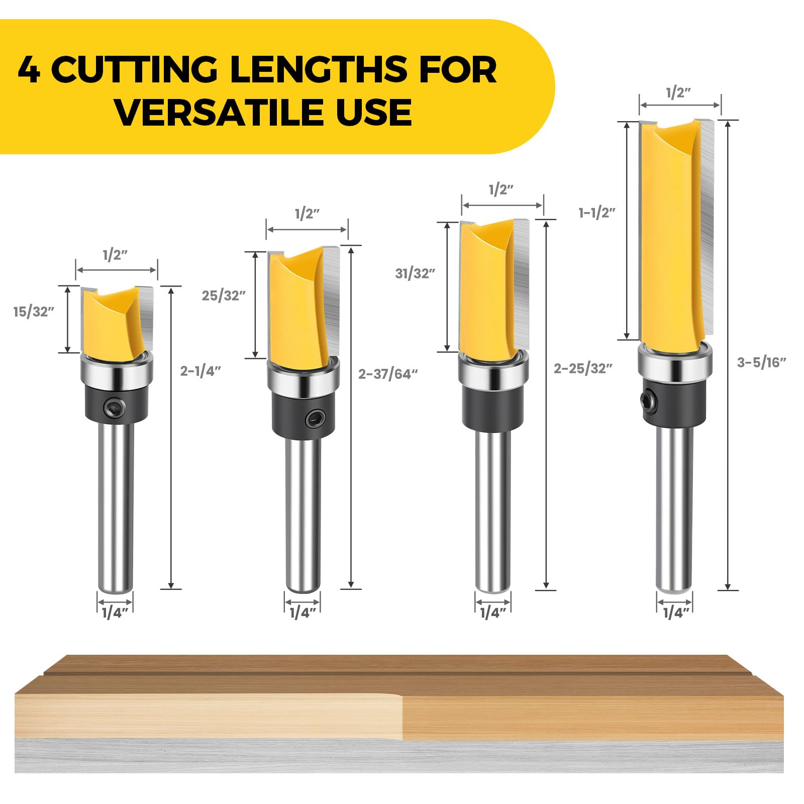 Junreox Flush Trim Router Bits - 4 Piece Set -3 Junreox Flush Trim Router Bits - 4 Piece Set -3