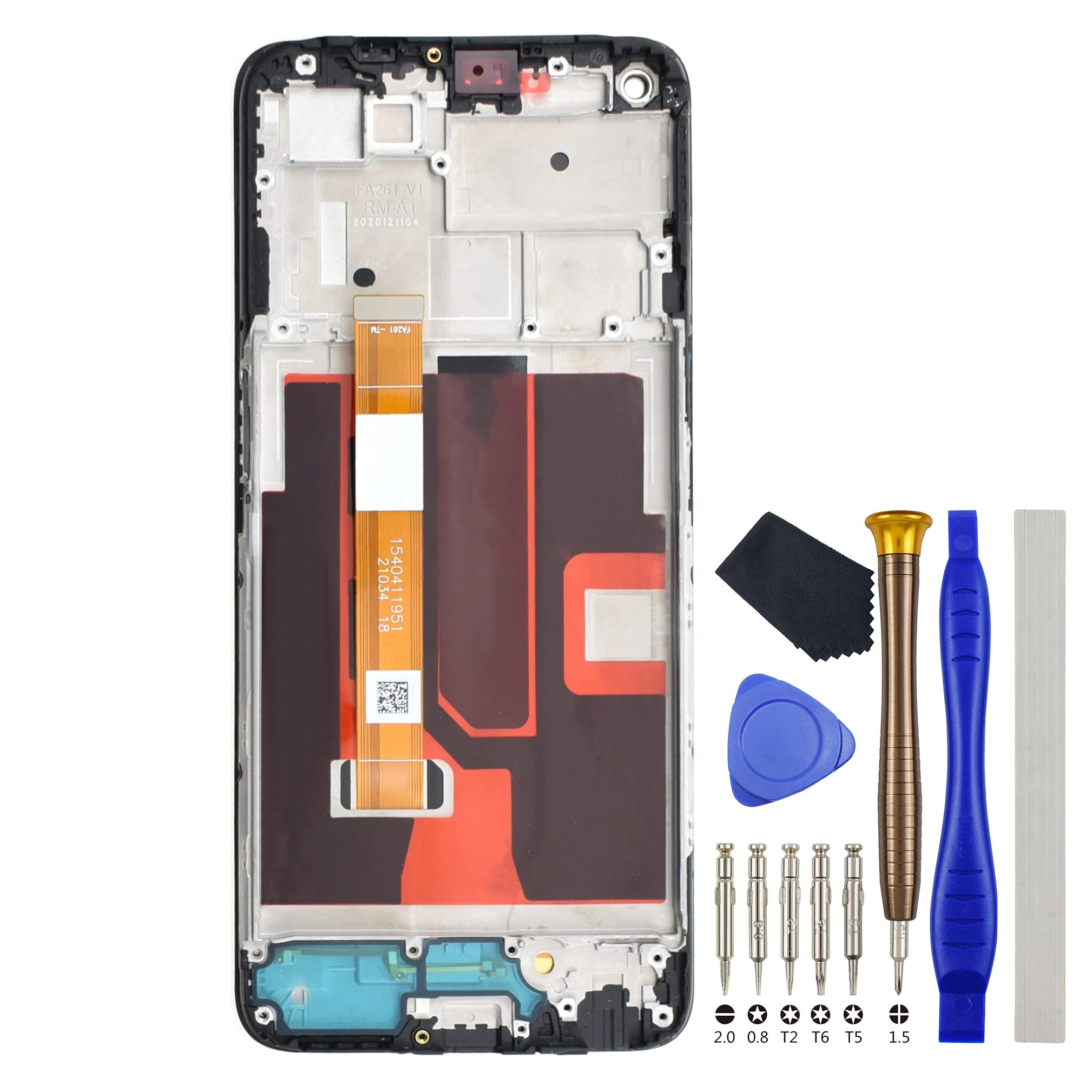 Full LCD Digitizer Touch Screen Assembly Replacement for OnePlus Nord N200 5G DE2118 Black with Toolkit and Screen Frame
