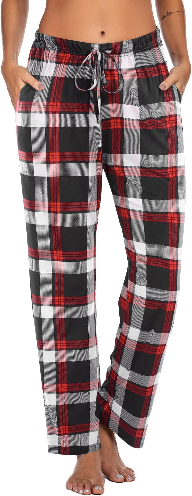 EkouaerWomen Pajama Pants Comfy Pj Bottom with Pockets Stretch Plaid Sleepwear