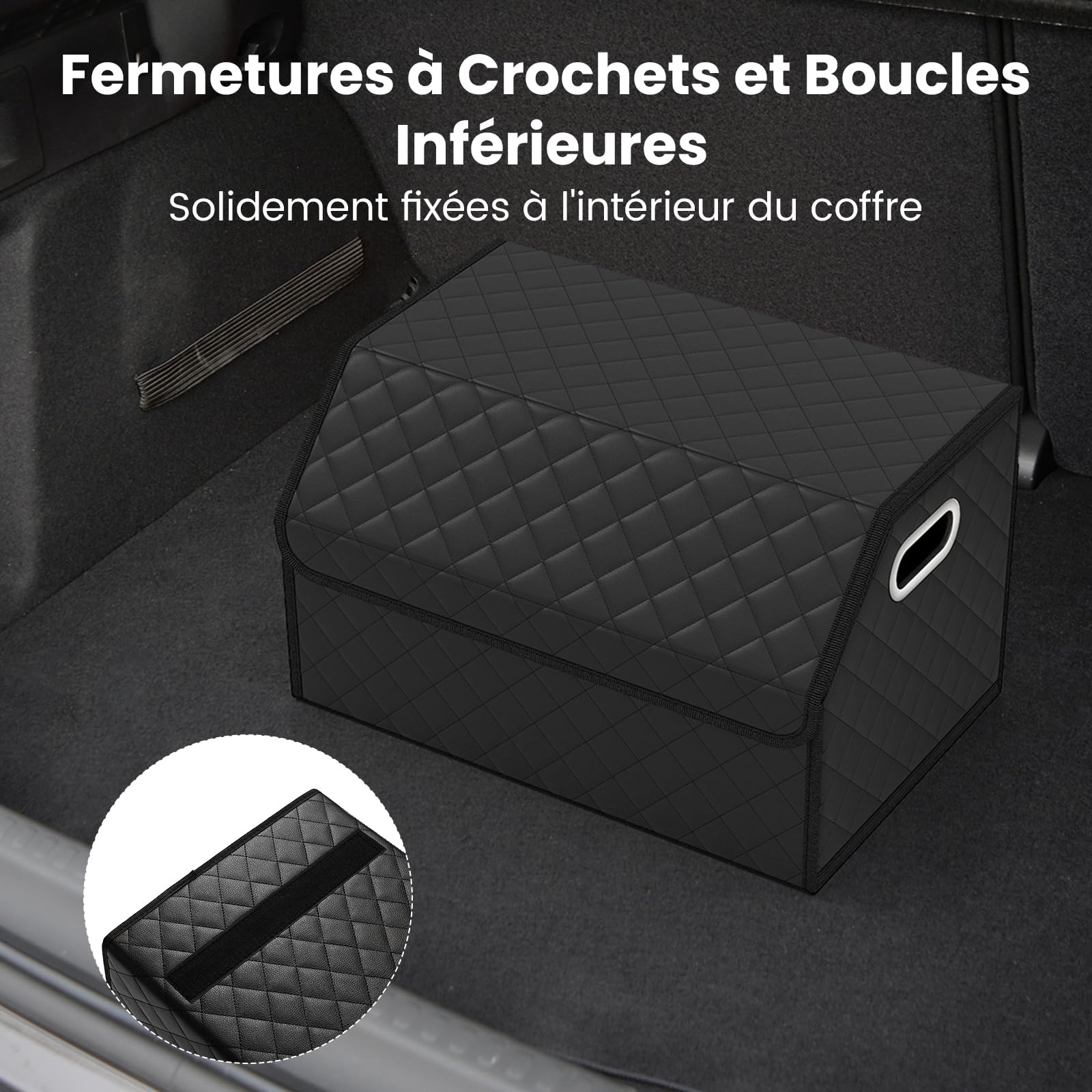 GOPLUS Rangement Coffre de Voiture, Organisateur Coffre Voiture avec Couvercle et Séparateur Amovible, Grande Capacité de Stockage, Poignée Intégrée, pour SUV, Camion, Camping (Noir Carreaux,35L)