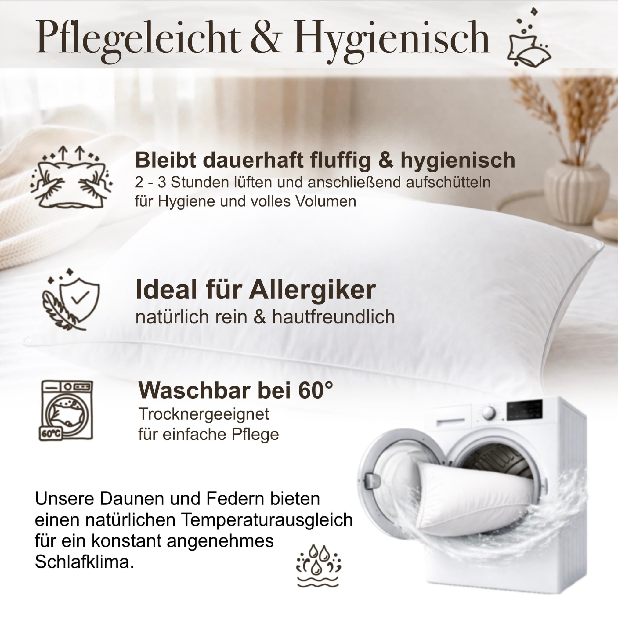 HABER NATUR 3-Kammer Daunenkissen 40x80 2 Stück-Made in Germany-Kopfkissen | 90% Daunen & 10% Federkissen | 700g Füllgewicht |Allergiker geeignet (NOMITE) | Tierwohl (DOWNPASS) | Oeko-TEX Klasse 1