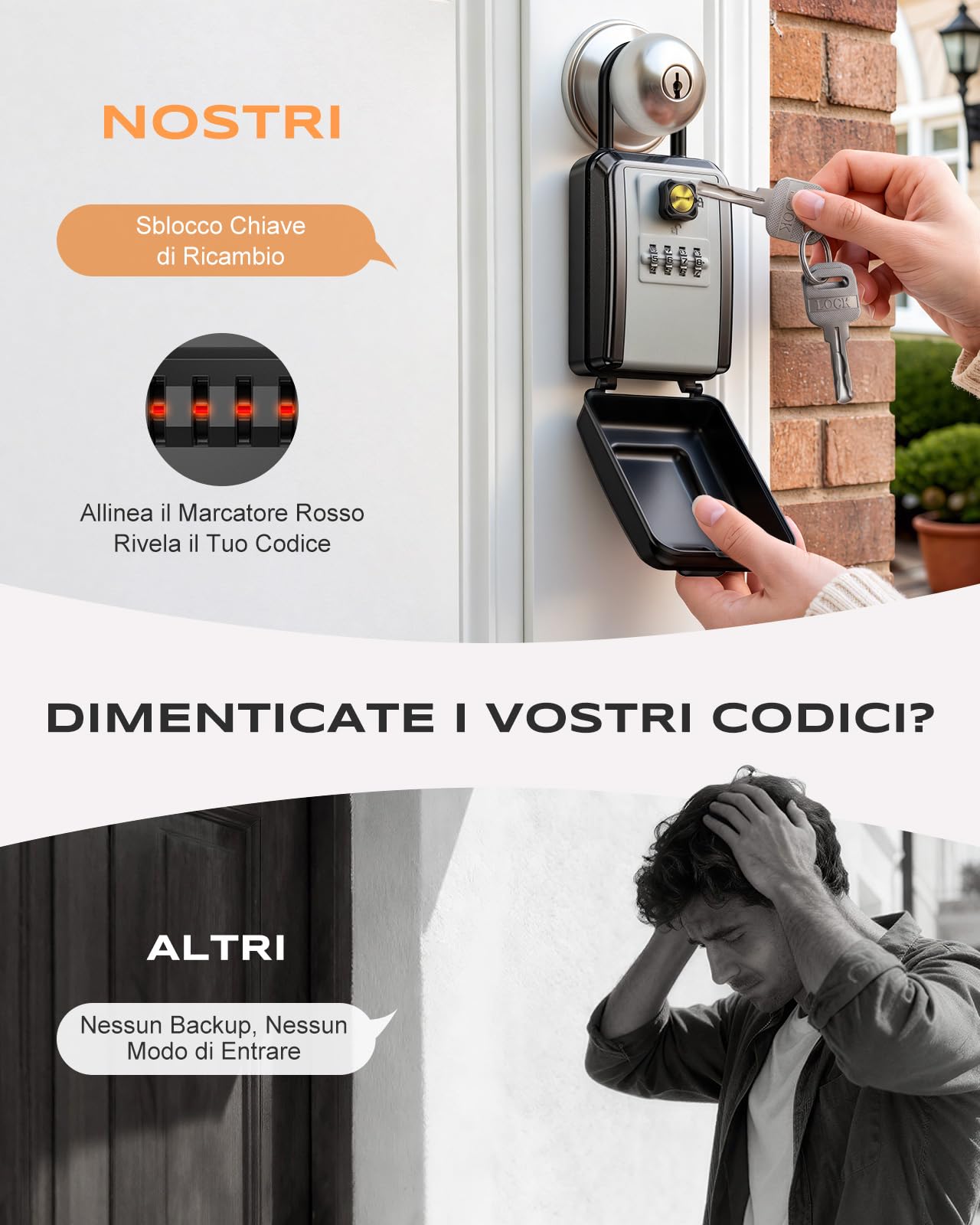 Mohard Key Box con Gancio, 3 Key Ricambio Resettabile Cassetta Chiavi con Codice 4 Cifre, Impermeabili & Grande Capacità Cassaforte Sicurezza Self Check in per Casa, Appartamento, Ufficio, Garage