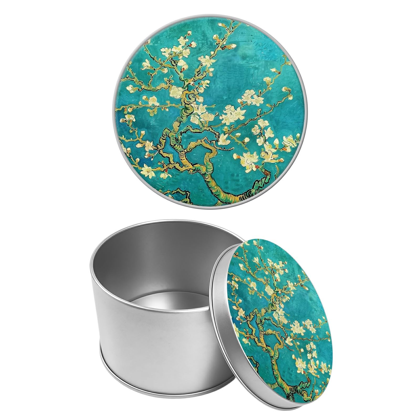 Round Metal Tin Container with Removable Lid, Plum Blossom Durable Metal Storage Box for Cookies Spices Tea Candies Cakes Jewelry Cosmetics 3.54 x 2.36 inch– Single Pack
