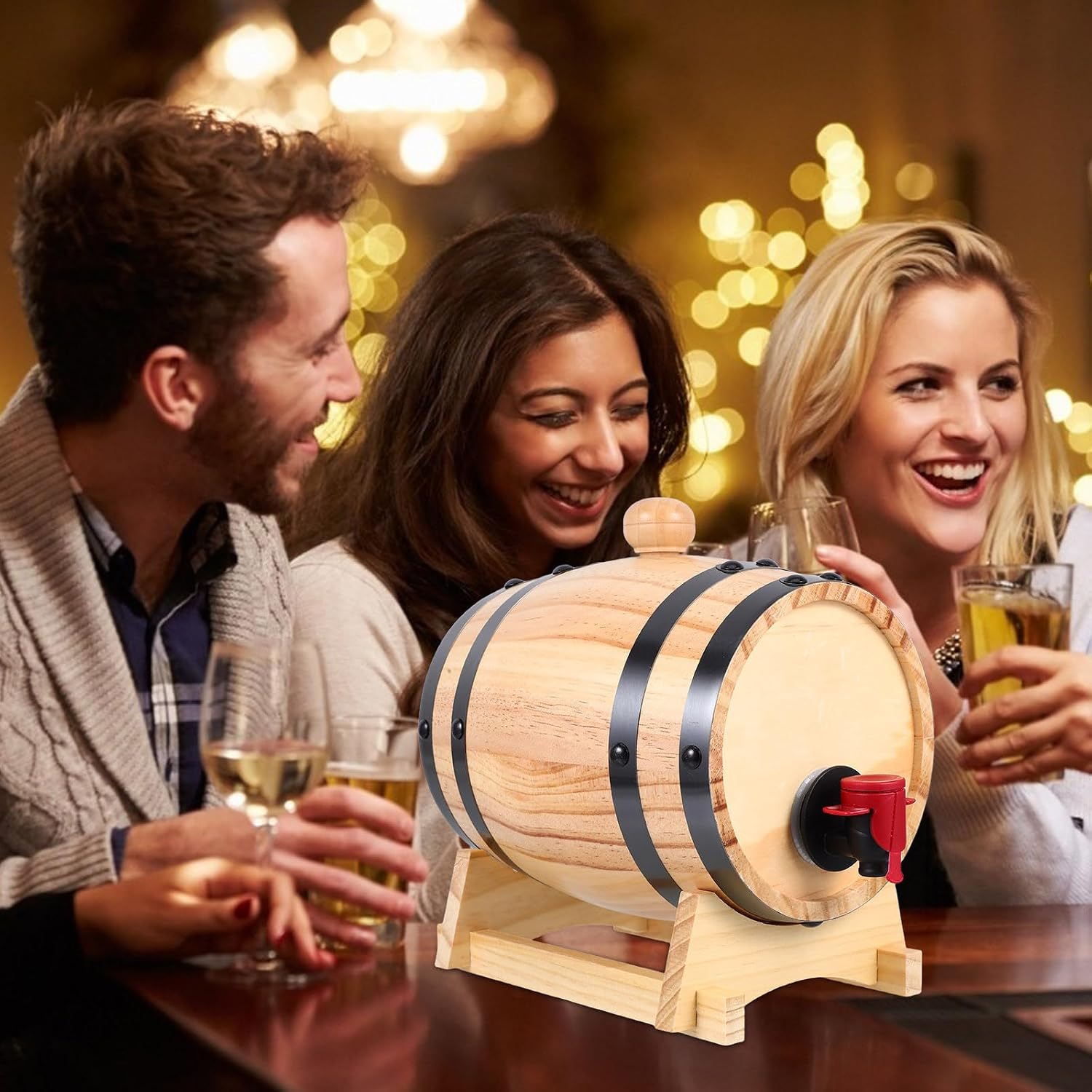 1l Oak Barrel with Spigot Whiskey Barrel Decanter Small Wooden Wine for Bar and Restaurant Use Easy Dispensing Beer Dispenser