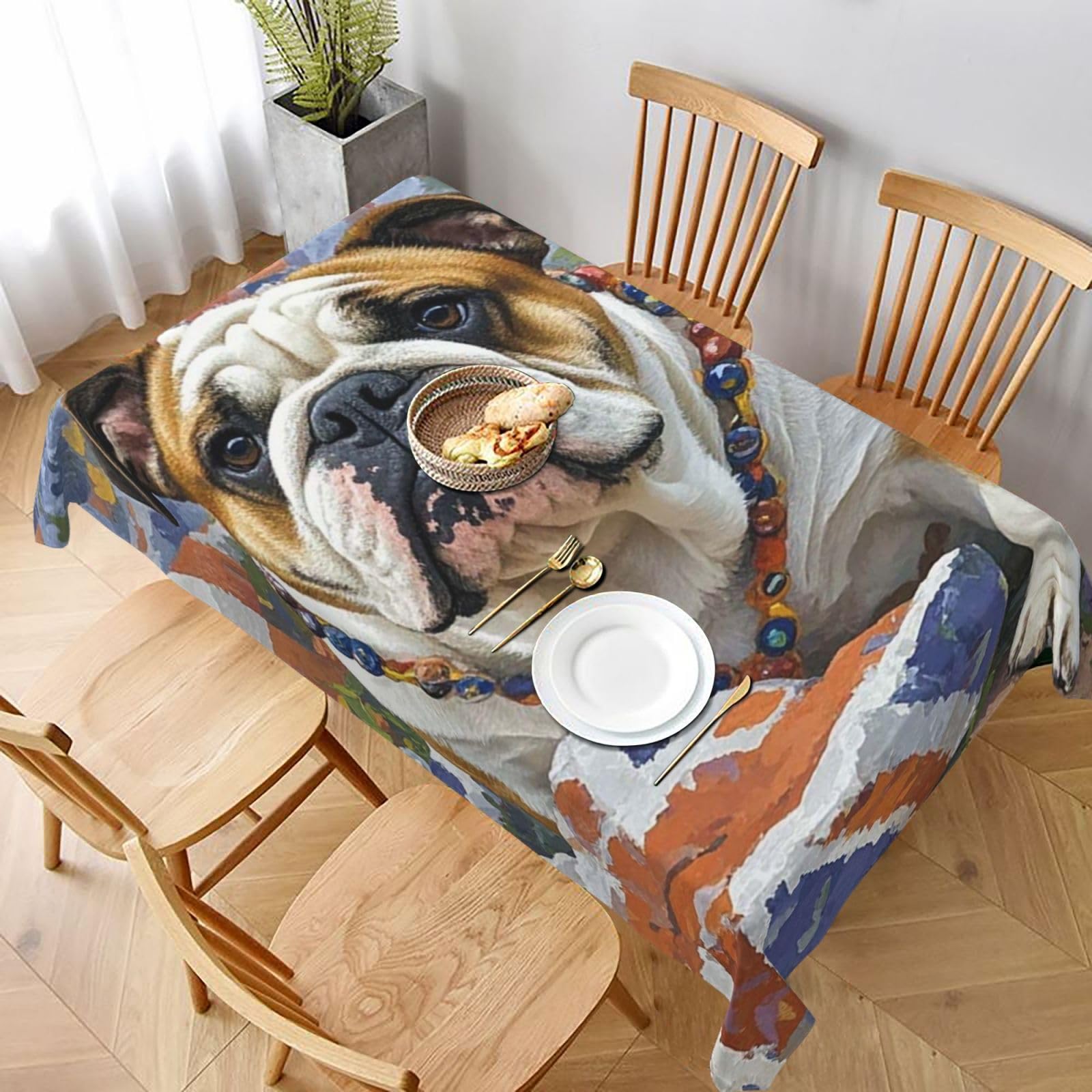 MXDLKSWPOH Table Cloths for Rectangle Tables 152x228 cm Waterproof Farmhouse Table Cloth English-Bulldog Tablecloths Washable Wrinkle Free Table Cover for Dining Table Weddings Events Party Buffet