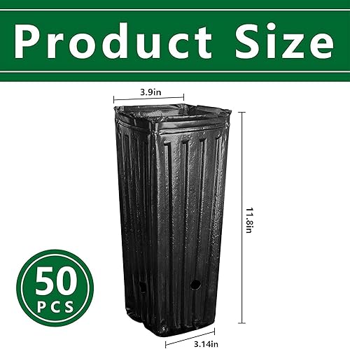 Miniatura 2 de RunNico 50 macetas de plástico para vivero, macetas de árbol de 11.8 pulgadas de alto, macetas negras profundas con agujeros de drenaje para