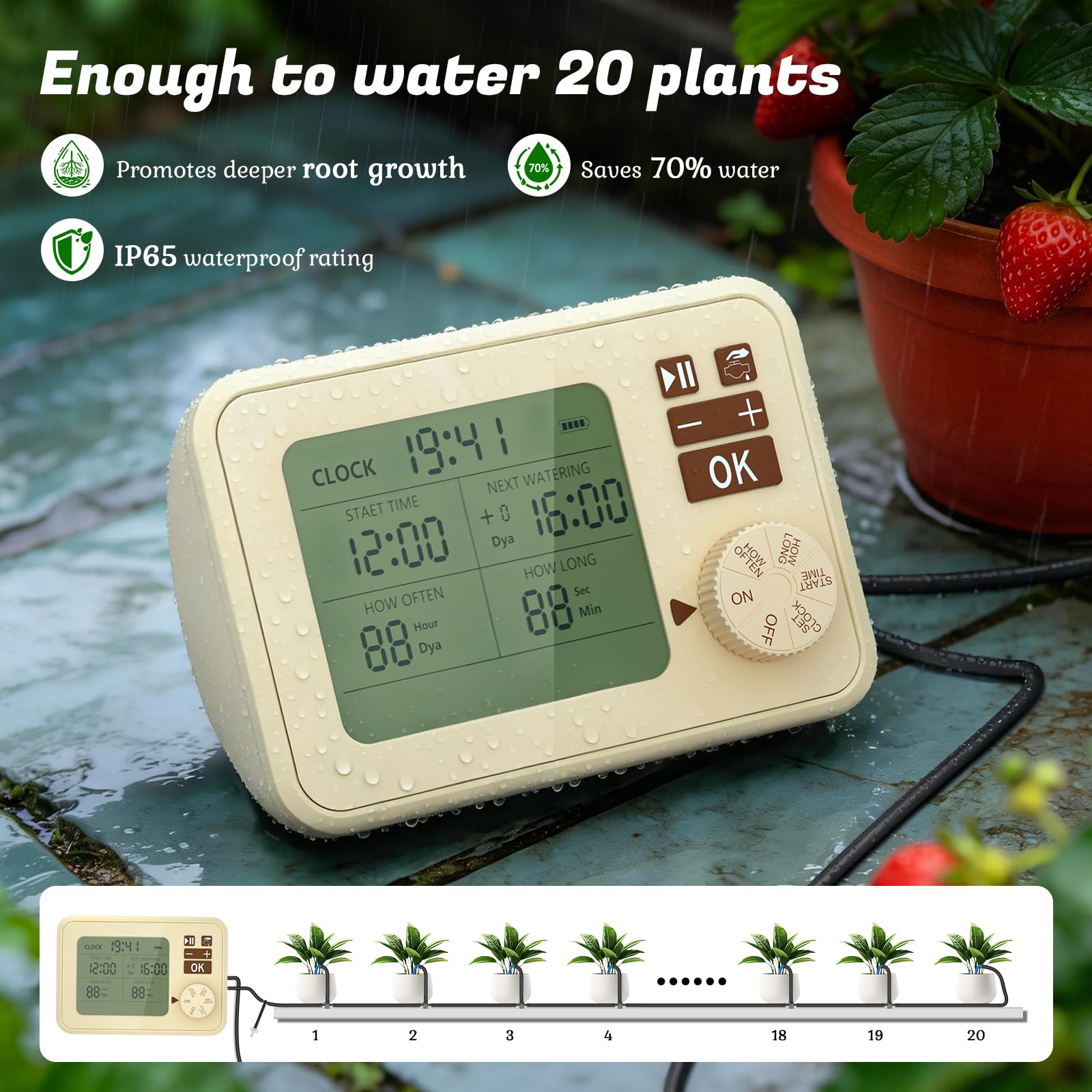 PChero Riego Automático con Temporizador, 15m Manguera Gotera, 20 Goteadore | Riego Interior con Temporizador Programable y Accesorios para Plantas en Maceta, Invernadero, Balcón y Jardín Elevado