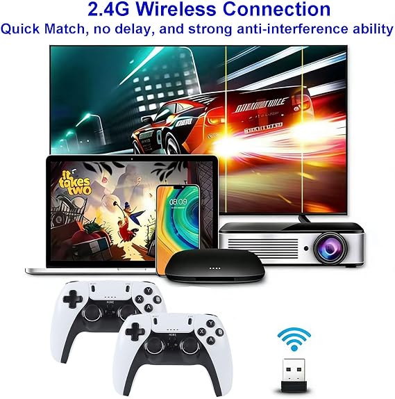 USB Twin Wireless Controller for Retro Game Emulator Gamepad Rechargeable Remote Joystick Joypad for Windows PC,Raspberry Pi,Smart TV/Game Stick/Box, Projector with Emuelec,Batocera,Lakka,RetroArch