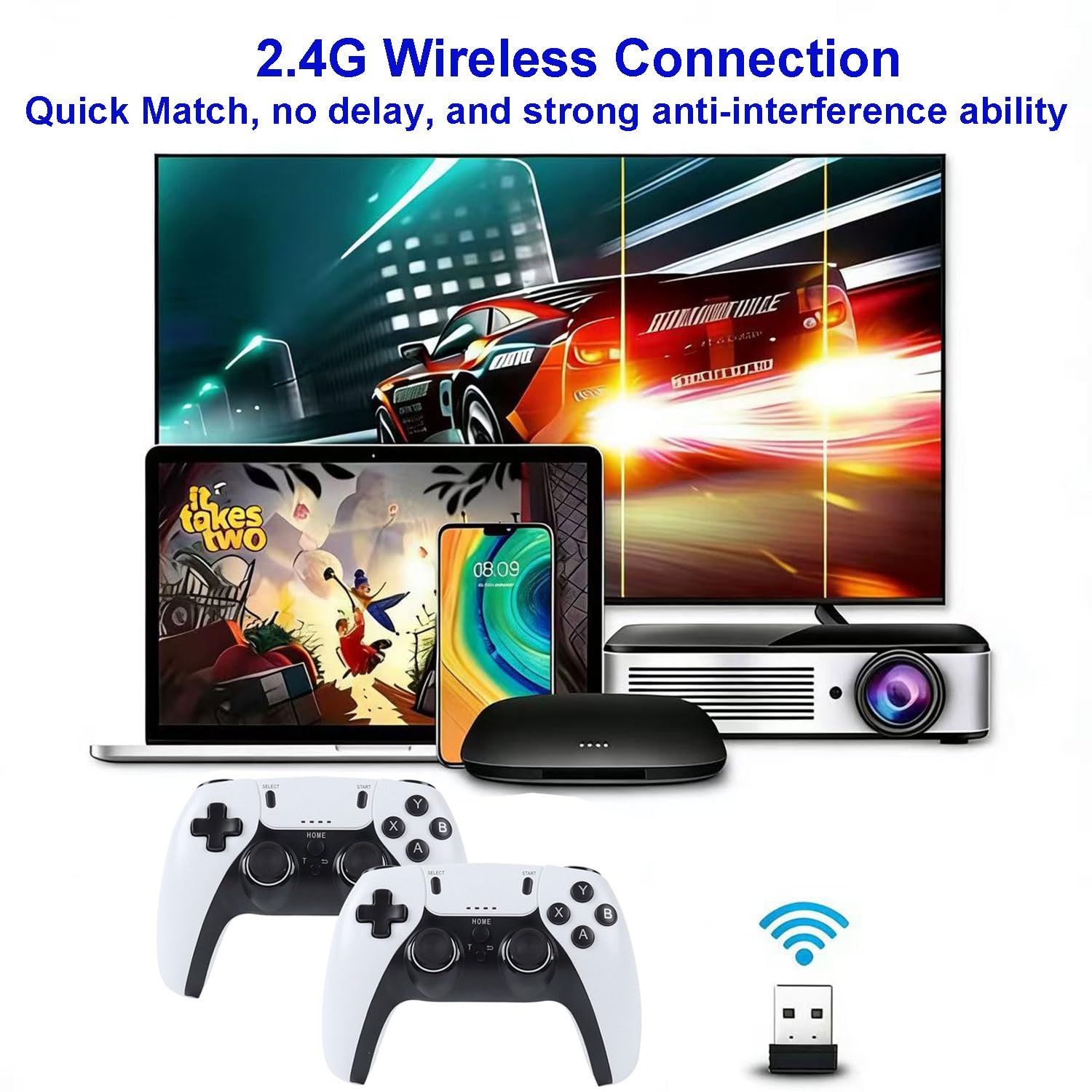 Paquete de 2 controladores inalámbricos para Windows PC/Raspberry Pi/Stick/TV/Game Box, mando a distancia recargable con Turbo para emulador de computadora portátil, Roblox, Steam, RetroPie, RecalBox