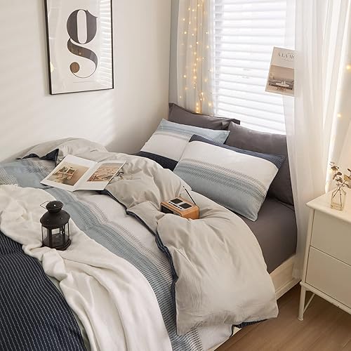 Miniatura 4 de Funda de edredón a rayas para niños, Funda de edredón tamaño individual diseño geométrico a rayas, Juego de funda de edredón de estilo moderno a