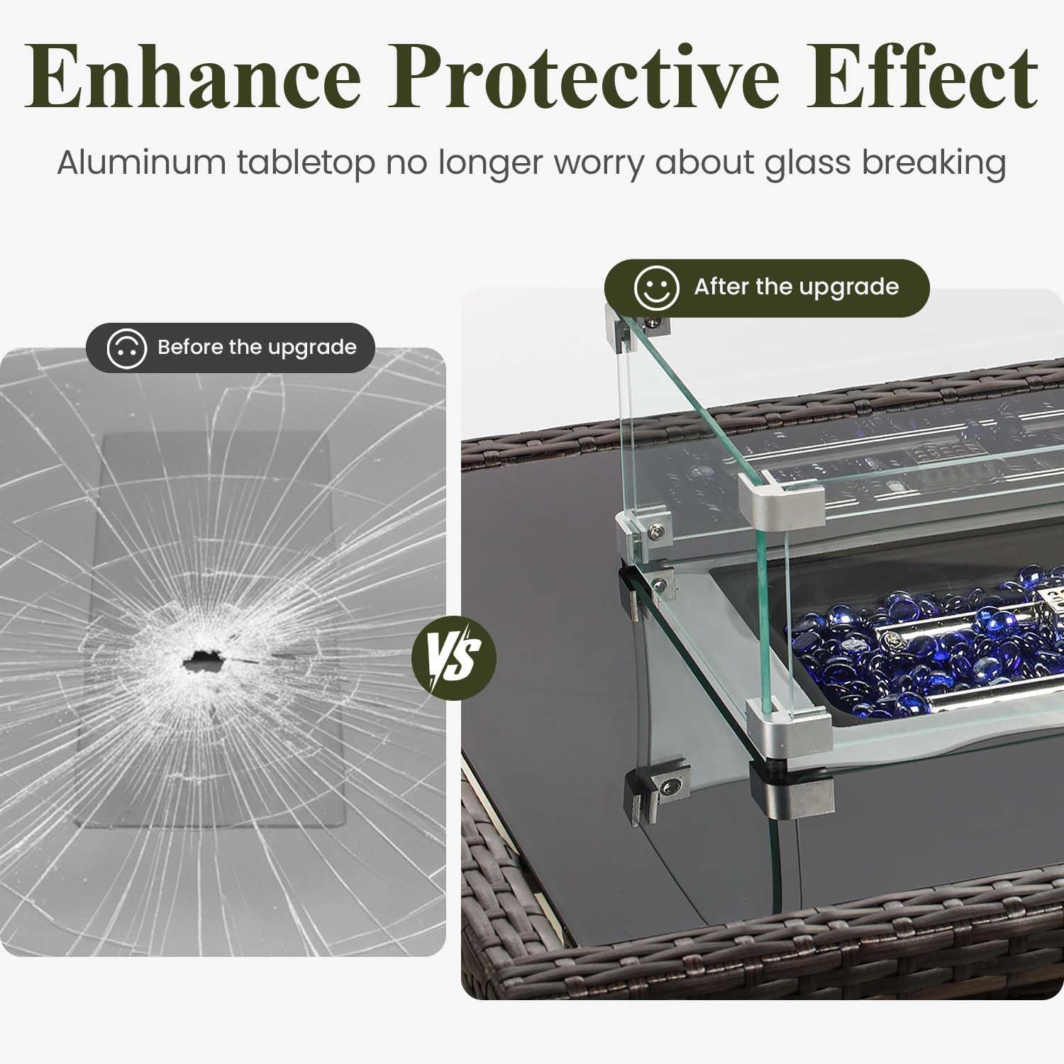 Propane Fire Pit Table, 44" Outdoor Gas Fire Pit with Glass Wind Guard & Waterproof Cover