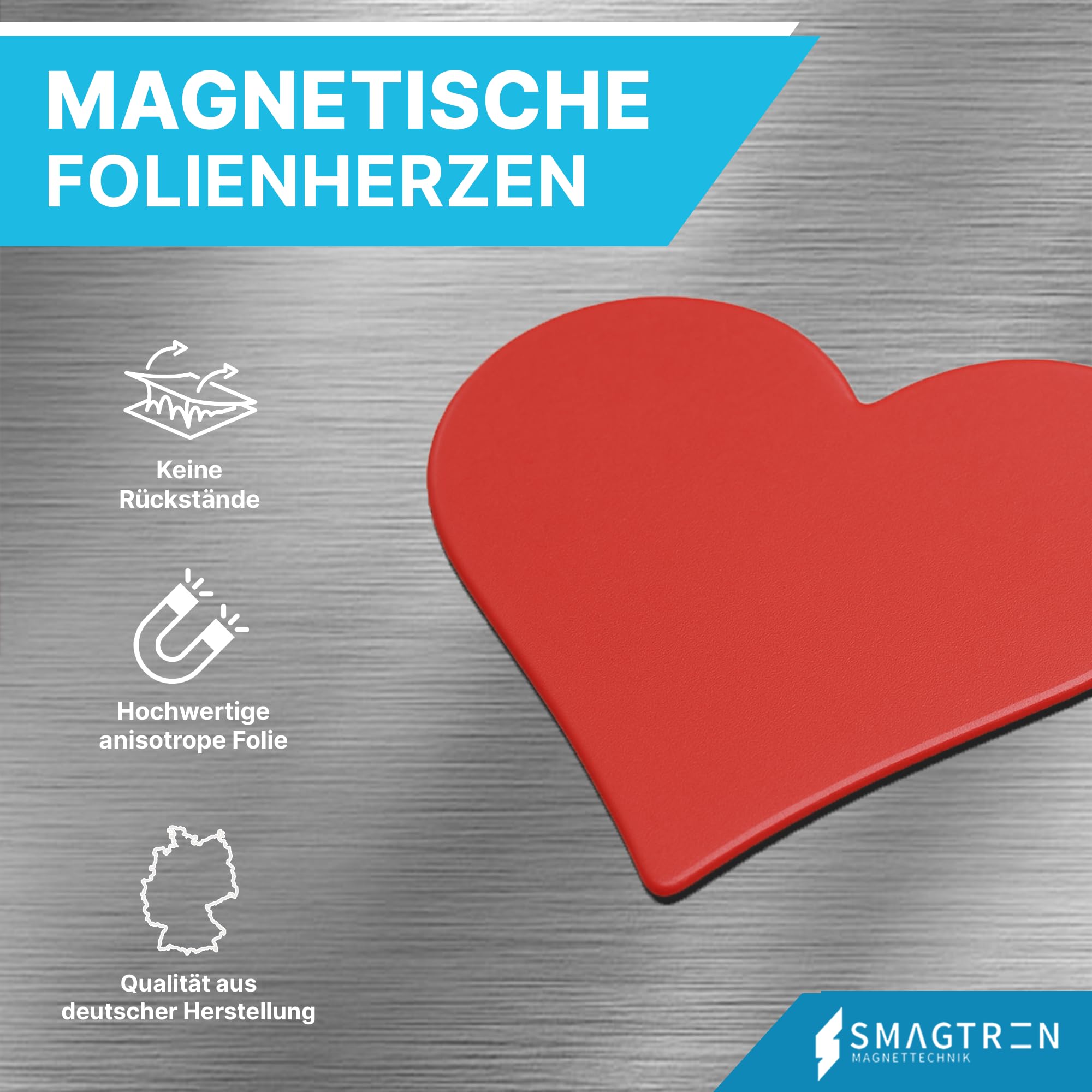 AUSWAHLANGEBOT Magnetherzen Magnetherz Hochzeits Schuck Valentinstag Magnetische Herzen in Rot Weiß Matt - Glänzend Schwarz selbstklebend (50 Stück, Rot)