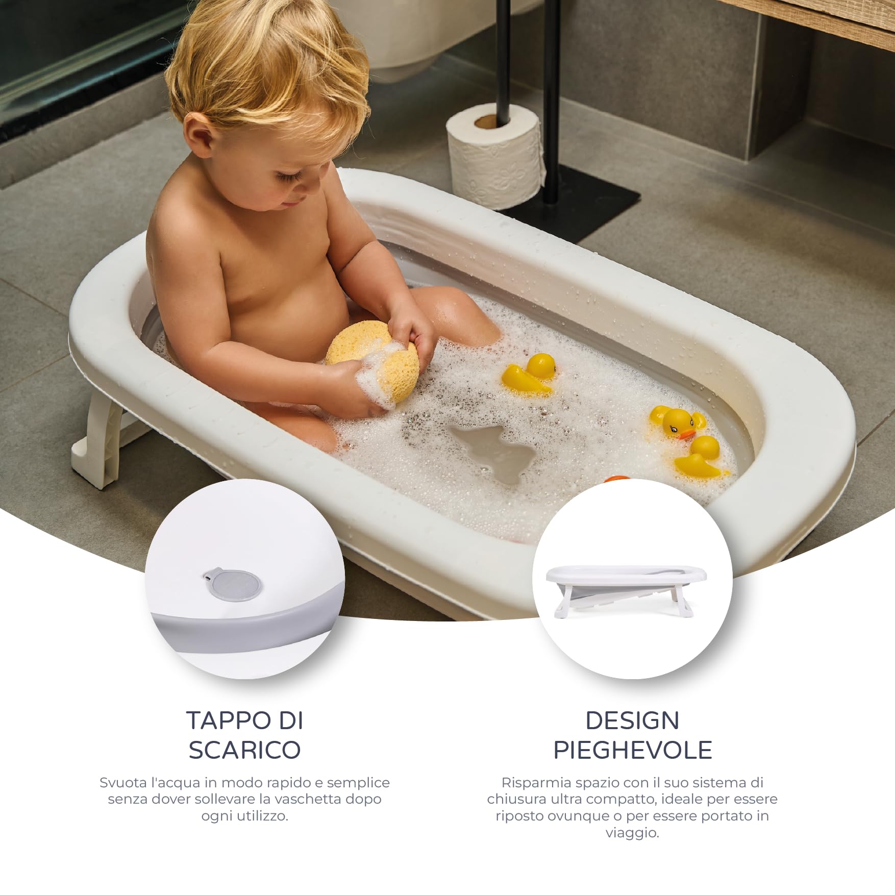 Ms Babyworld – FLEX + TERMOMETRO + CUSCINO – Vaschetta da bagno pieghevole e flessibile | Fino a 24 mesi | Termometro | Cuscino riduttore per neonati | Piedini antiscivolo | Indicatore di temperatura