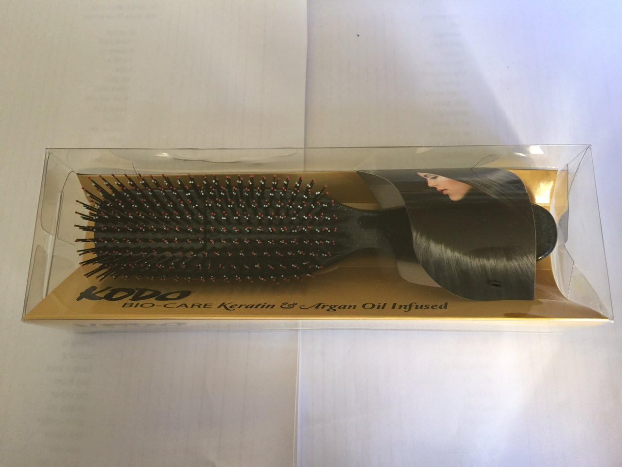 Kodo Bio-Care Keratin & Argan Oil Infused Hair Brush - Sparkly Black - Small handbag size - 15cms long