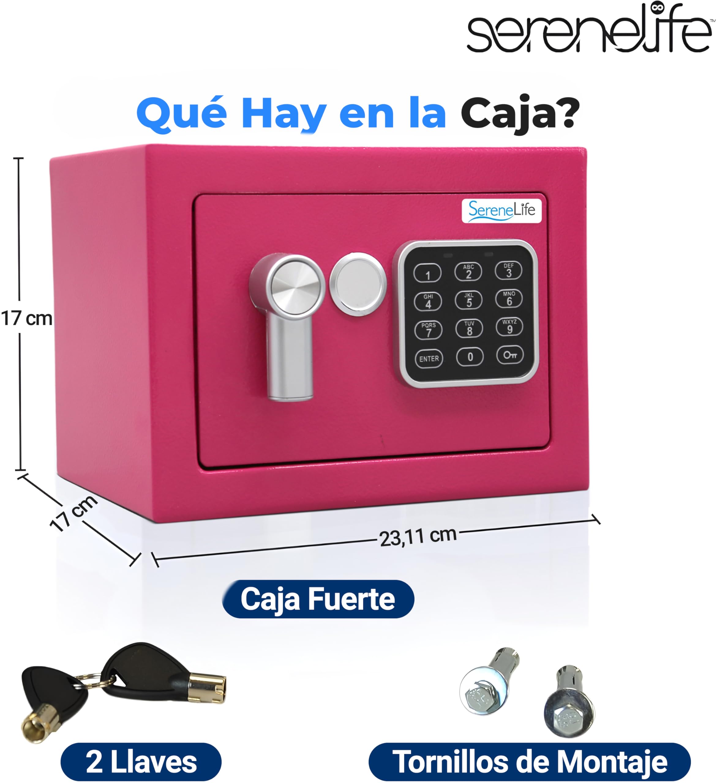 SereneLife, caja fuerte digital, De acero premium, Almacenamiento seguro para efectivo, Armas, Joyas, Ideal para hoteles, Gabinetes y uso domestico, Acceso electronico y mecanico, 2 llaves