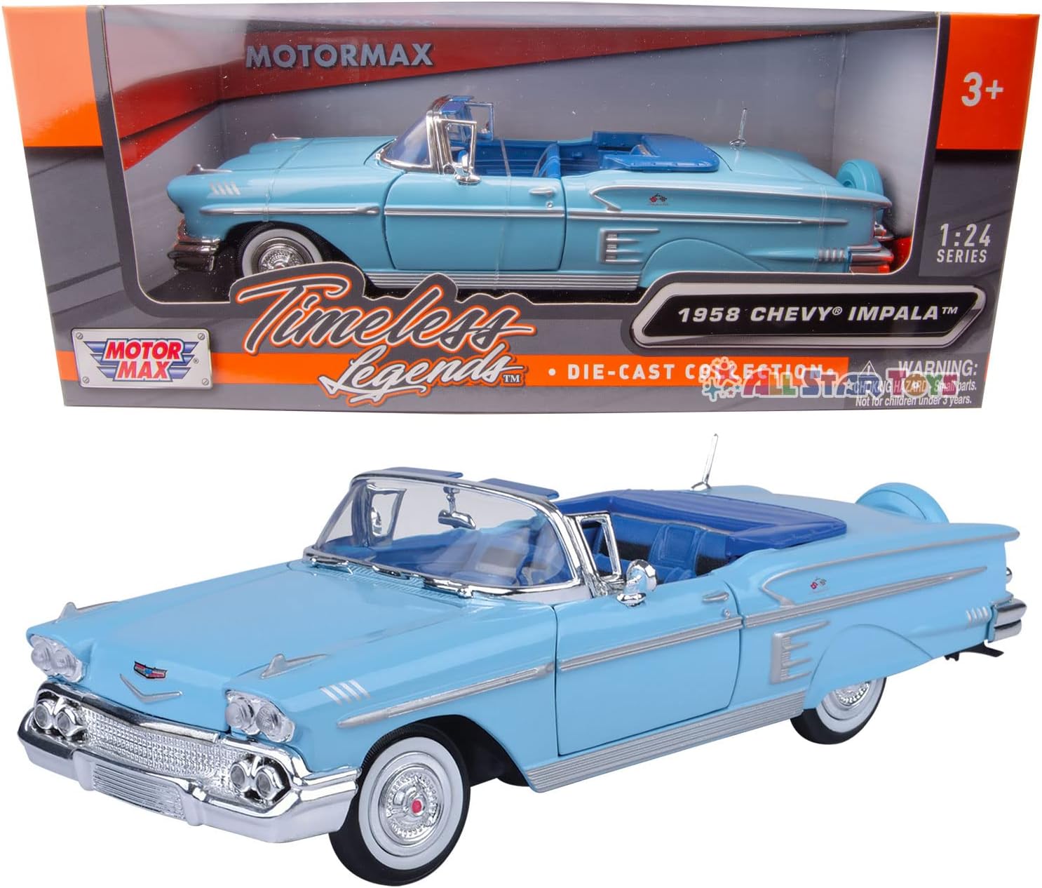 1958 Chevrolet Impala Blue 1/24 Diecast Model Car by Motormax