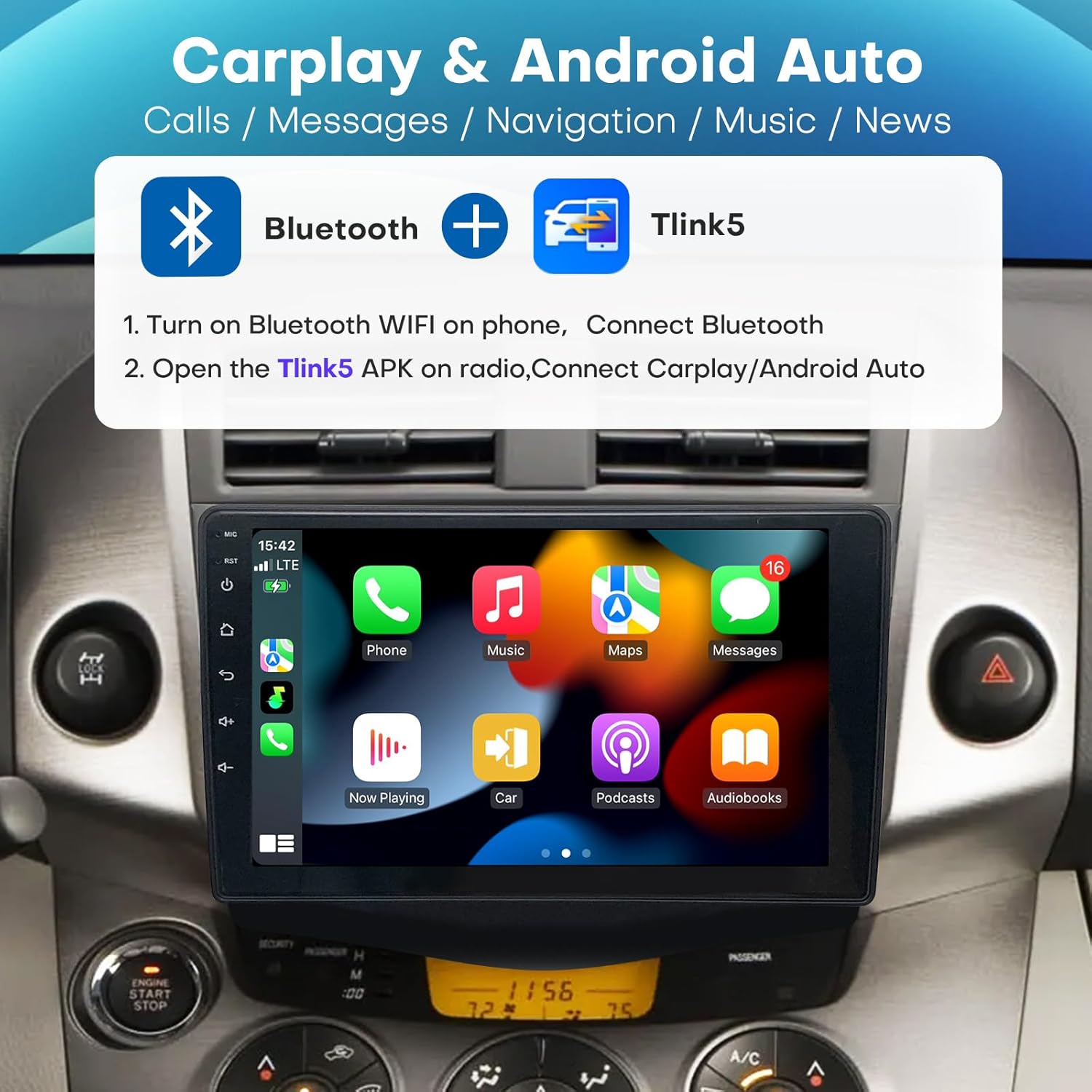 for Toyota RAV4 Radio 2006-2012 9 Inch Android 14 Car Stereo HD Touch Screen Carplay & Android Auto Bluetooth WiFi,Wirless,GPS, FM Replacement Head Unit Backup Camera 4+32