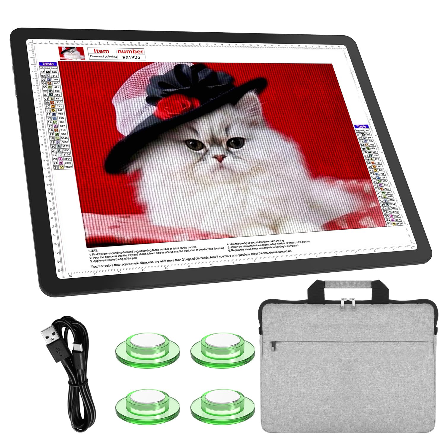 TSOCOS A3 Leuchttisch mit Tragetasche, 6000Lux Sehr Hell LED Licht Pad mit Seitliche Tasten & 6 Stufen der Helligkeit, 3 Farben Lightpad Leuchtplatte für Diamond Painting, Zeichnen, Skizzieren