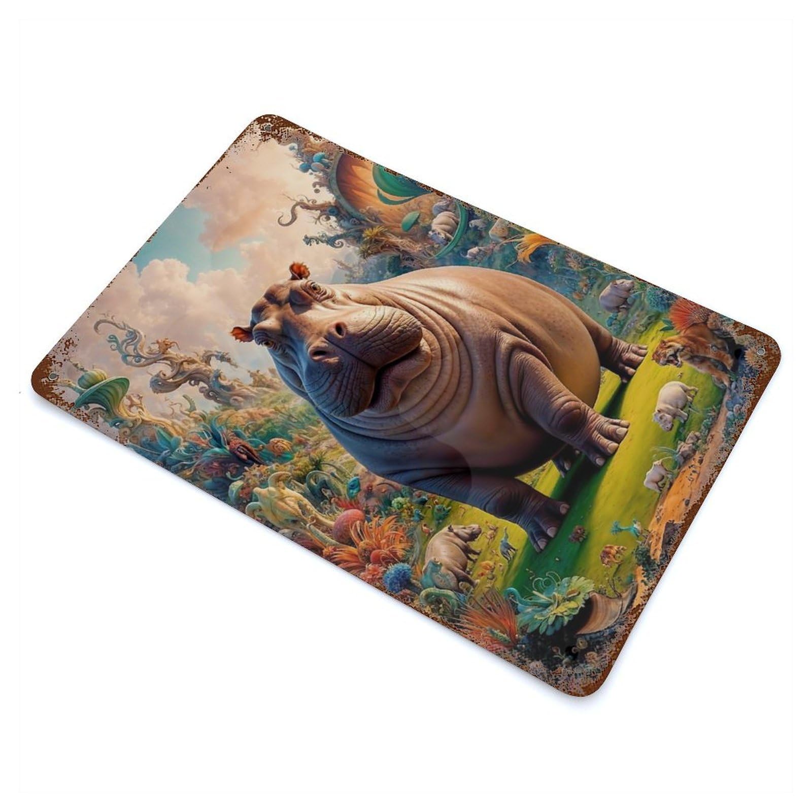 Fantastical Hippopotamus Rusty Metal Tin Sign 11.8"x7.9", for Pub, Kitchen And Man Cave Decor, Farmhouse Wall Decor