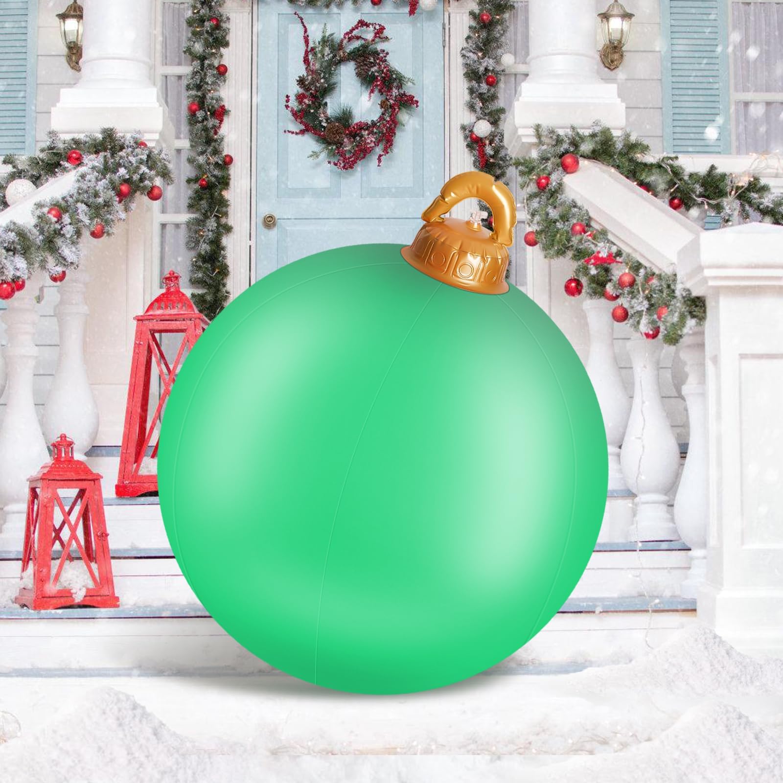 1PCS 24 Inch Inflatable Christmas Ornaments Giant Christmas Ornaments PVC Oversized Christmas Ornaments Ball for Outdoors Indoor Holiday Yard Lawn Patio Outside Garden Party Front Door (Green)