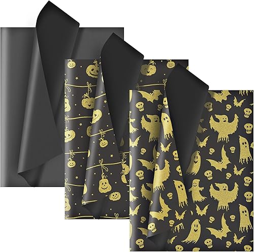 Larcenciel Papel de seda de Halloween, 60 hojas de papel de seda metálico de calabaza fantasma para bolsas de regalo y envoltura de regalos,
