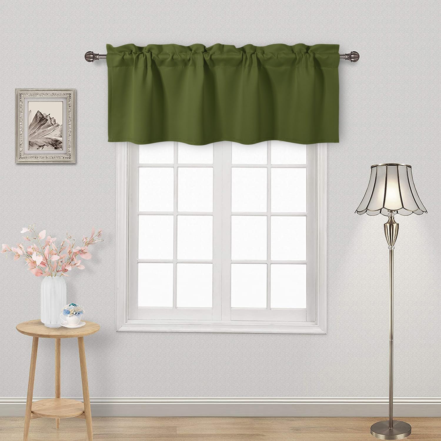 DWCN Christmas Valance for Windows Rod Pocket Window Valance Curtains for Kitchen Bathroom 52 x 18 inch Long,1 Panel, Olive Green - Image 7